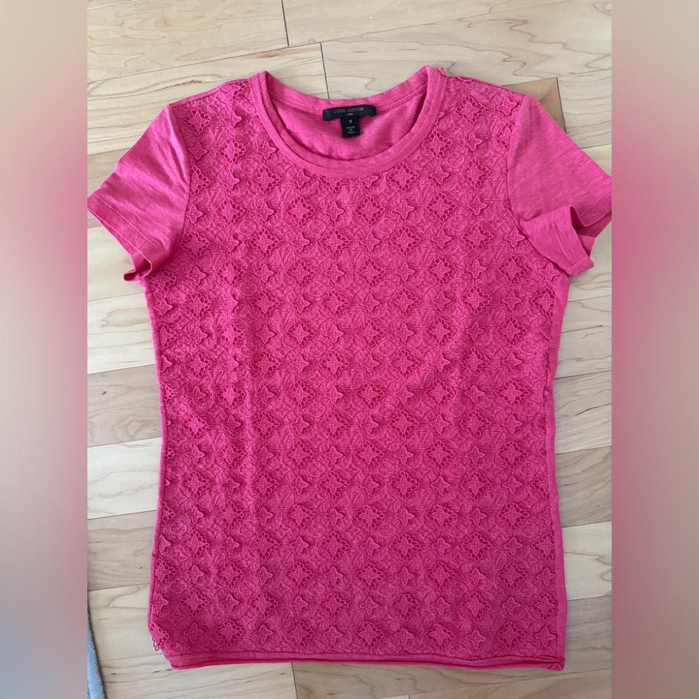 Authentic Louis Vuitton Pink Embroidered Monogram Shirt